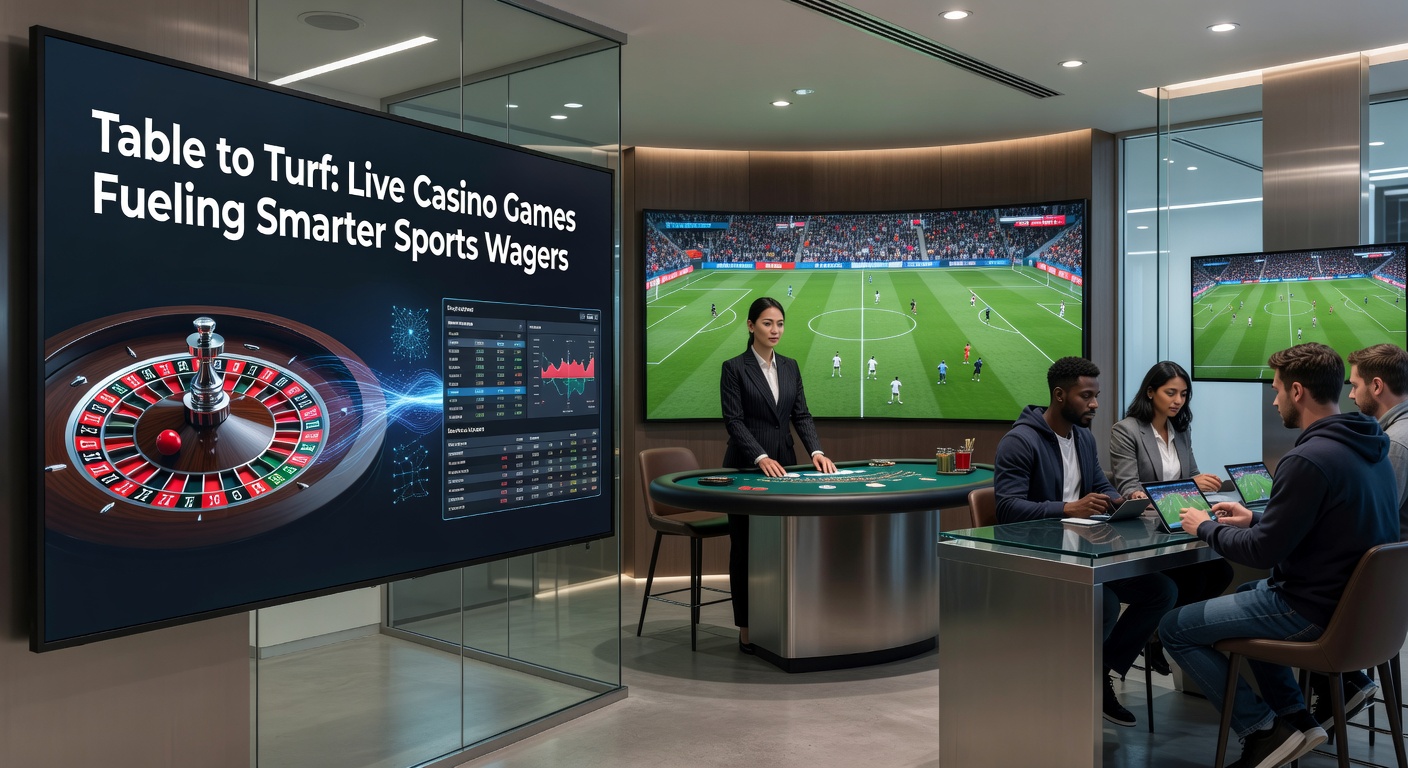 Sportwetten-Dashboard neben Live-Blackjack-Tisch, mit Grafiken zu Quoten und Strategien